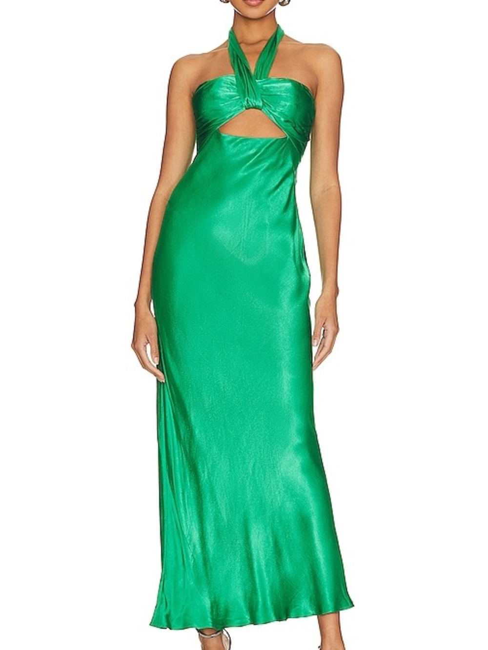 Shona Joy Emerald Halter Cutout Satin Maxi Dress